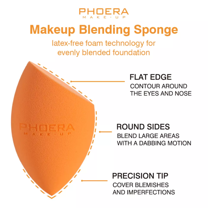 PHOERA Makeup Sponge Latex-free and Vegan Makeup Blender for Liquid Foundation & Powder Application