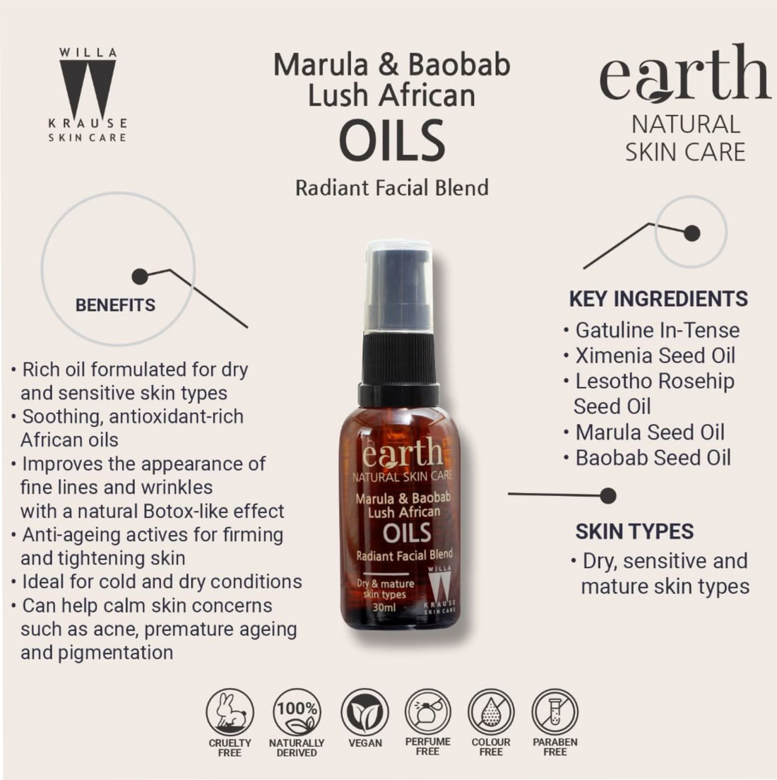 Willa Krause Earth - Marula & Baobab Skin Elixir Oil - 30ml