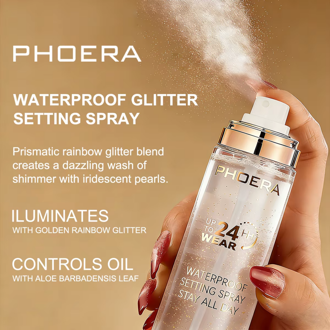 PHOERA 24 Hour Wear Waterproof Glitter Makeup Setting Spray 100ml