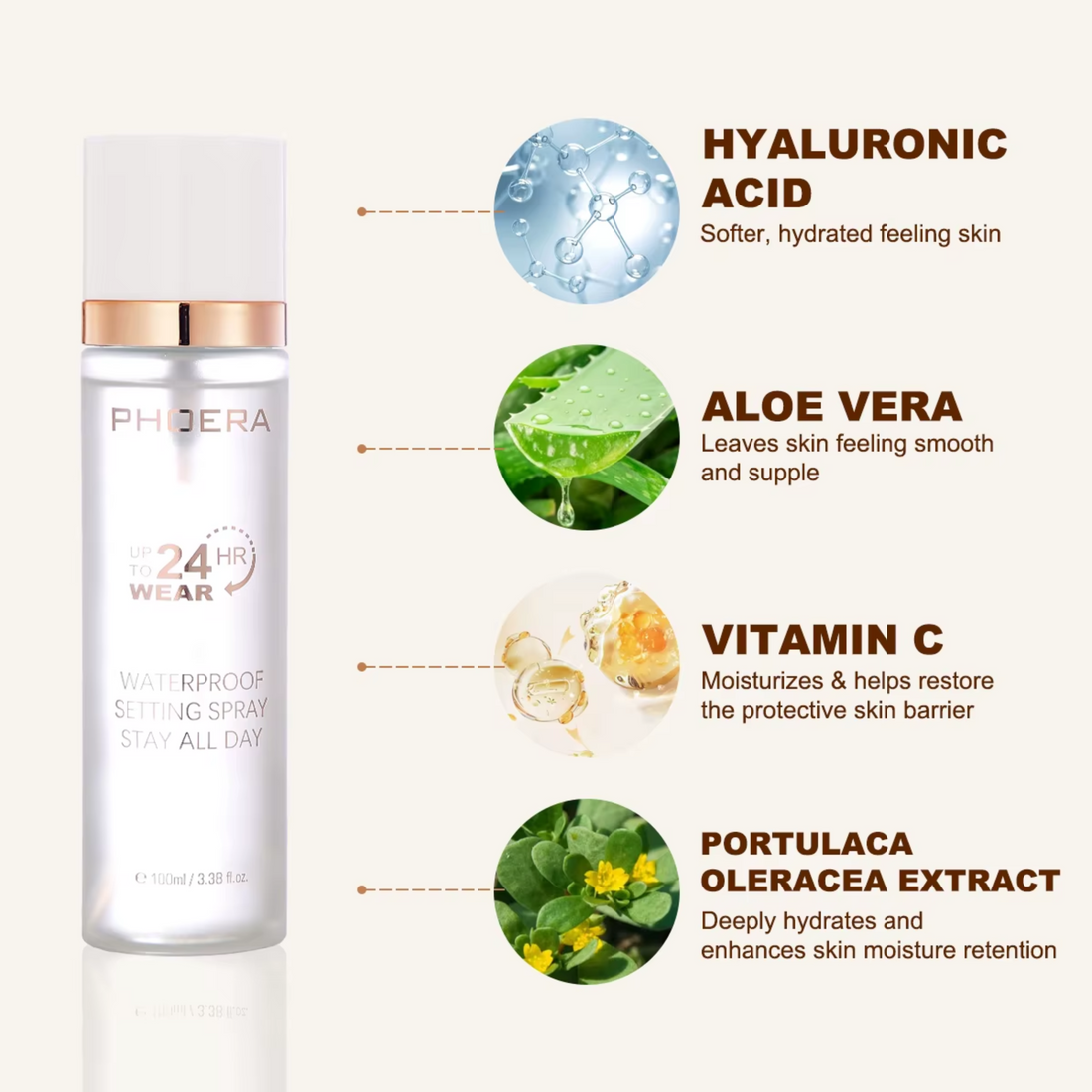 PHOERA 24 Hour Wear Waterproof Matte Makeup Setting Spray 100ml