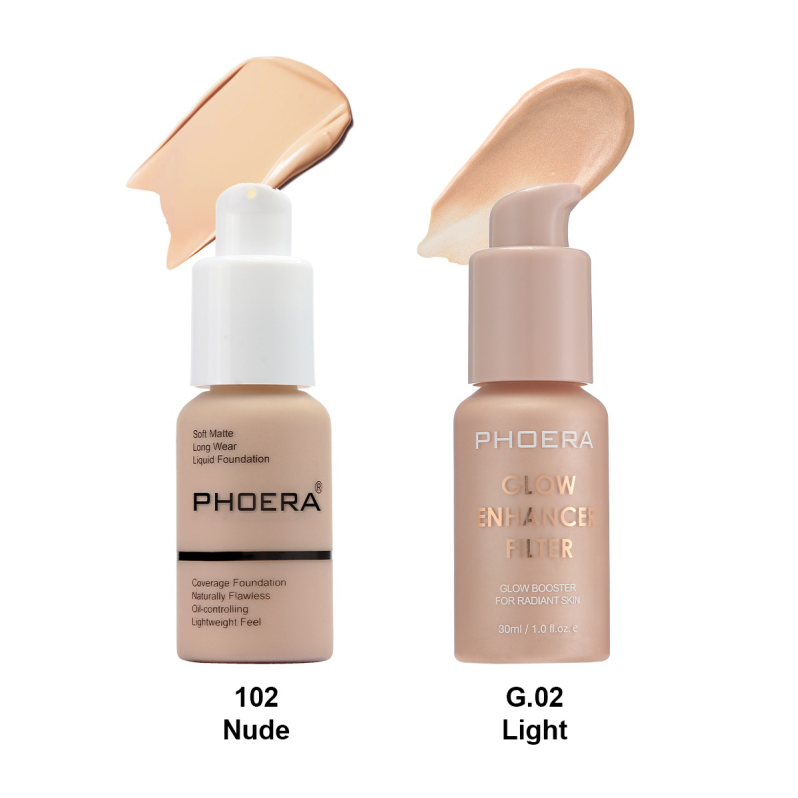 PHOERA Full Coverage Liquid Foundation and Natural Glow Enhancer Filter Combo