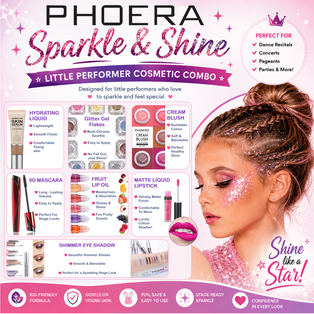 PHOERA Sparkle & Shine Little Performer Cosmetic Combo