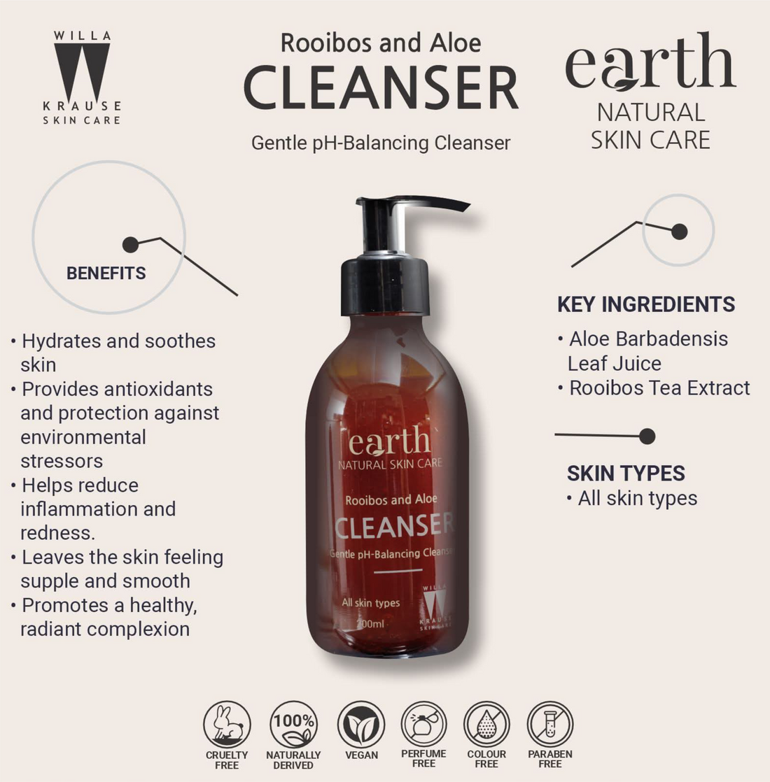 Willa Krause Earth - Rooibos & Aloe Soothing Gel Cleanser - 200ml