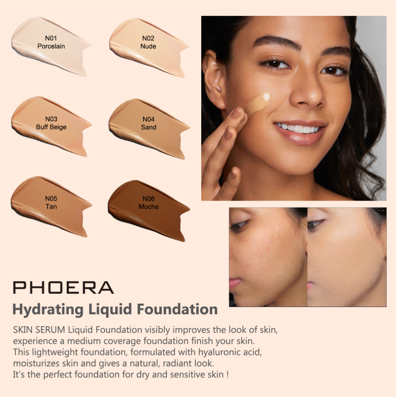 PHOERA Hydrating Skincare Foundation with Hyaluronic acid SAMPLES TO TEST COLOUR