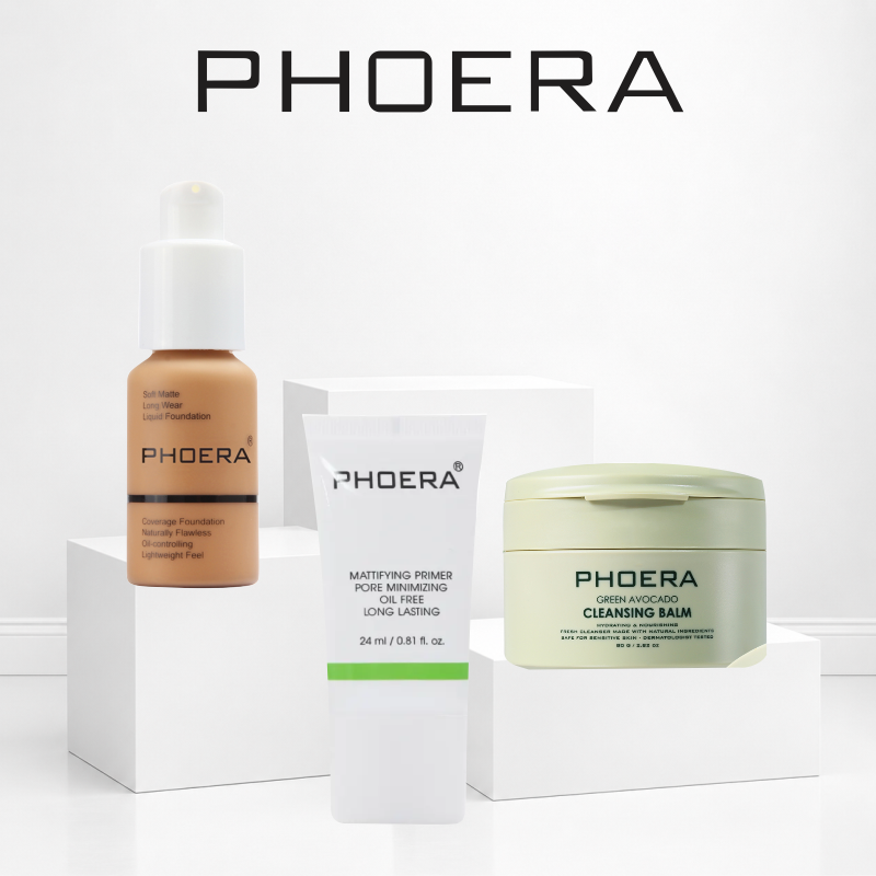 PHOERA Soft Matte Foundation, Matt Makeup Primer &  Cleansing Balm Trio