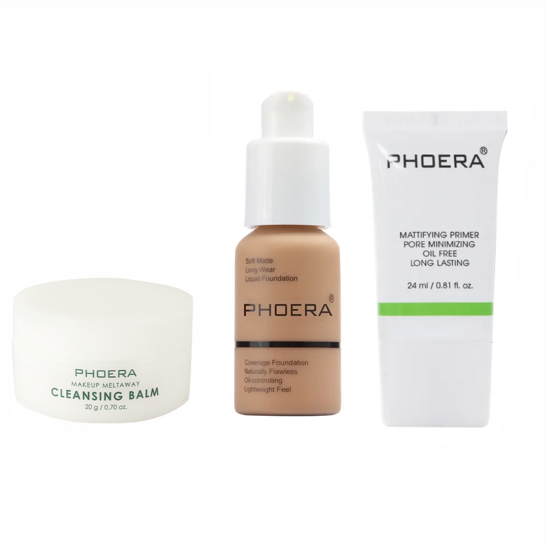 PHOERA Soft Matte Foundation, Matt Makeup Primer &  Cleansing Balm Trio